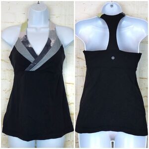 Lululemon Deep Breath Tank Womens 6 Black Gray Surplice Racerback Luxtreme Yoga